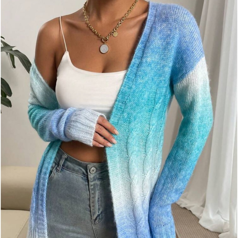 New open front ombre  long sleeve sweater - Picture 2 of 6